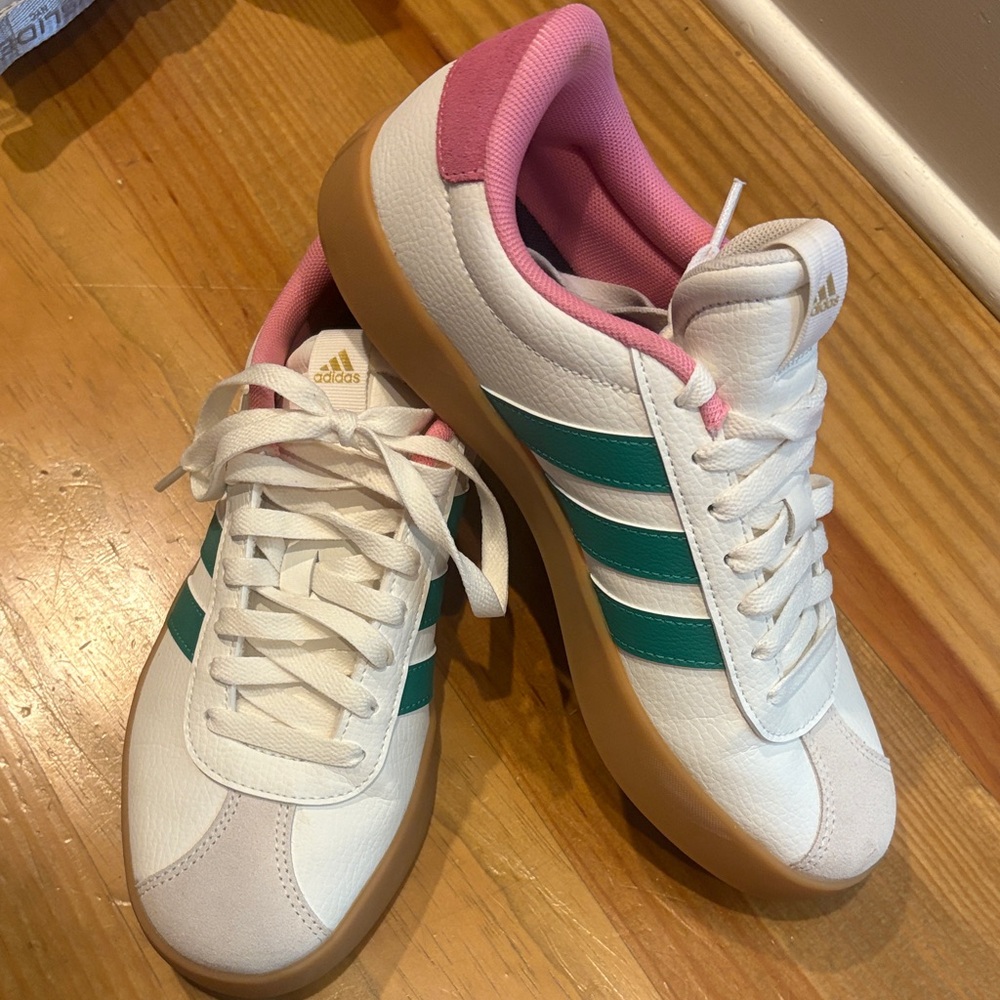 Adidas VL Court 3.0 White Sneakers with Pink and Green Accents